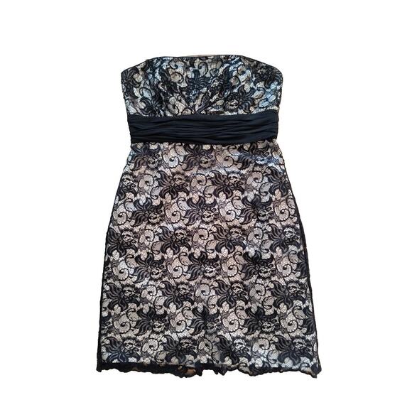 White House Black Market Dress Wmns Sz 4 Black Strapless Beaded Lace Knee Length - Picture 6 of 16